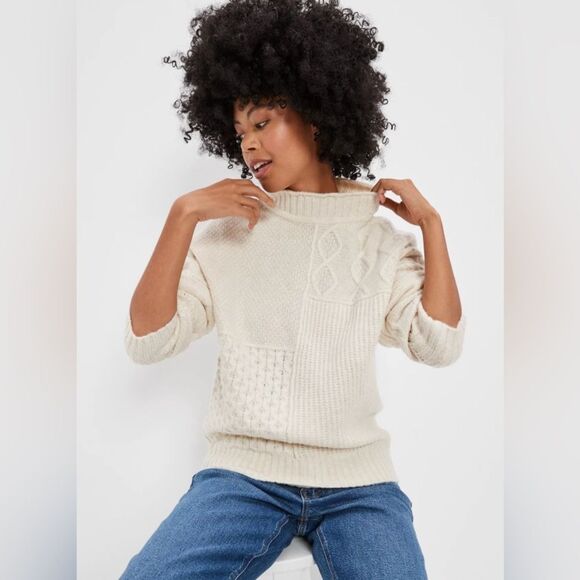 American Eagle Cream Soft & Cozy Mixed Stitch Mock Neck Sweater - Picture 1 of 9